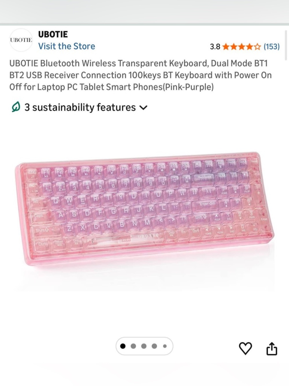 Pink Transparent Bluetooth Keyboard - Picture 2 of 2